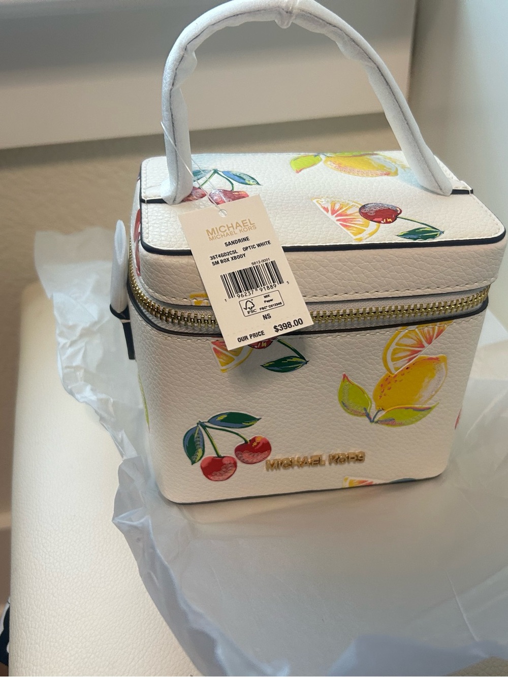 Michael Kors Optic White Mini Bag with Yellow and Pink Citrus Print - Picture 8 of 11